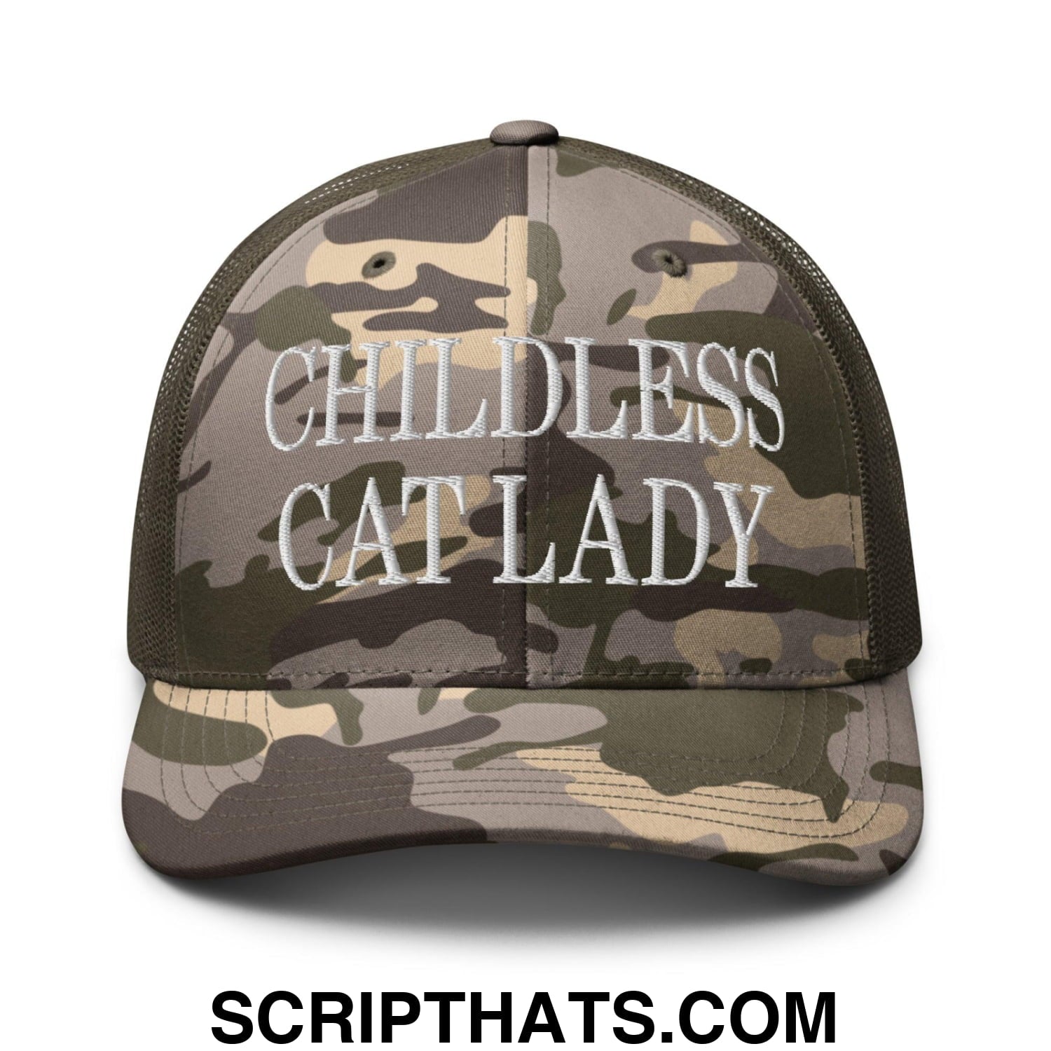Childless Cat Lady Camo Trucker Hat Camo Olive