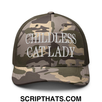 Childless Cat Lady Camo Trucker Hat Camo Olive