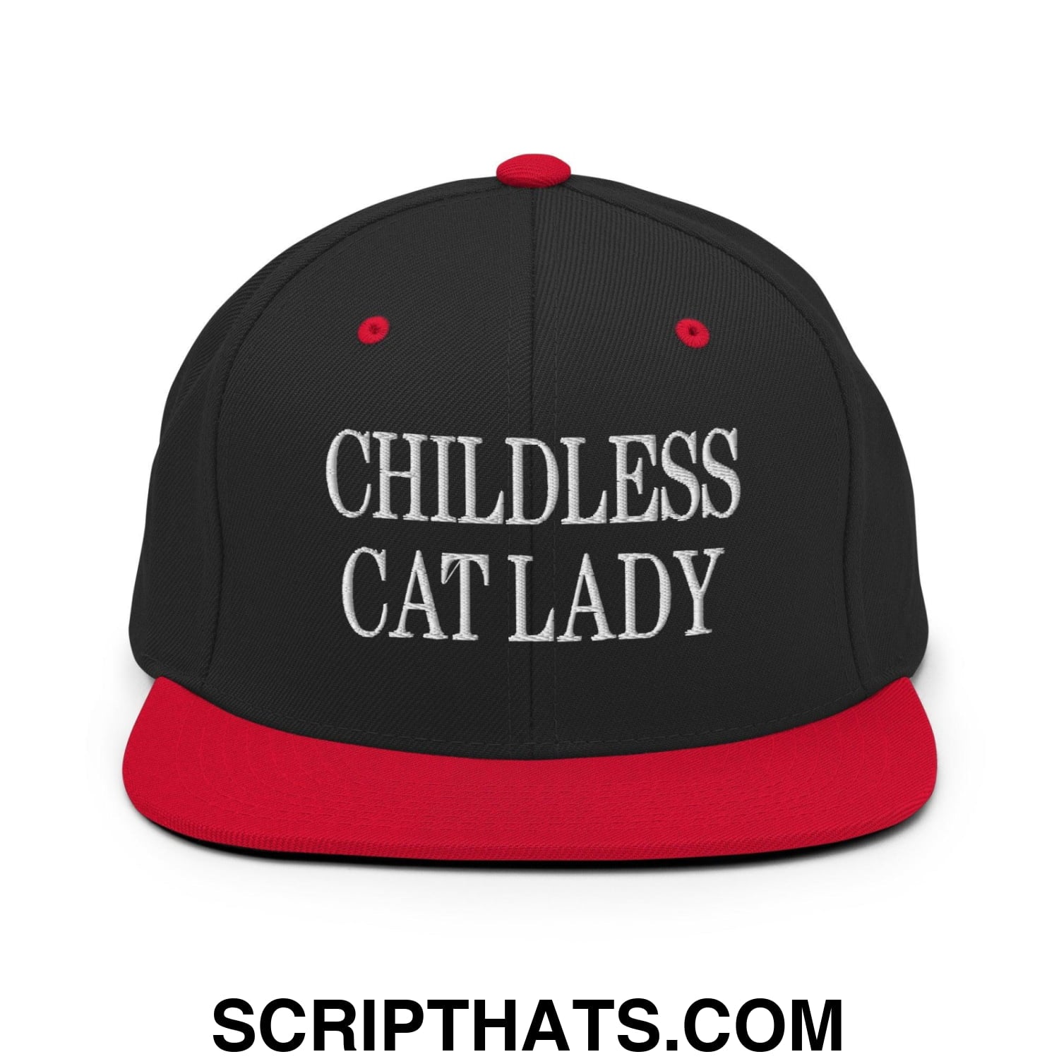 Childless Cat Lady Flat Bill Brim Snapback Hat Black Red