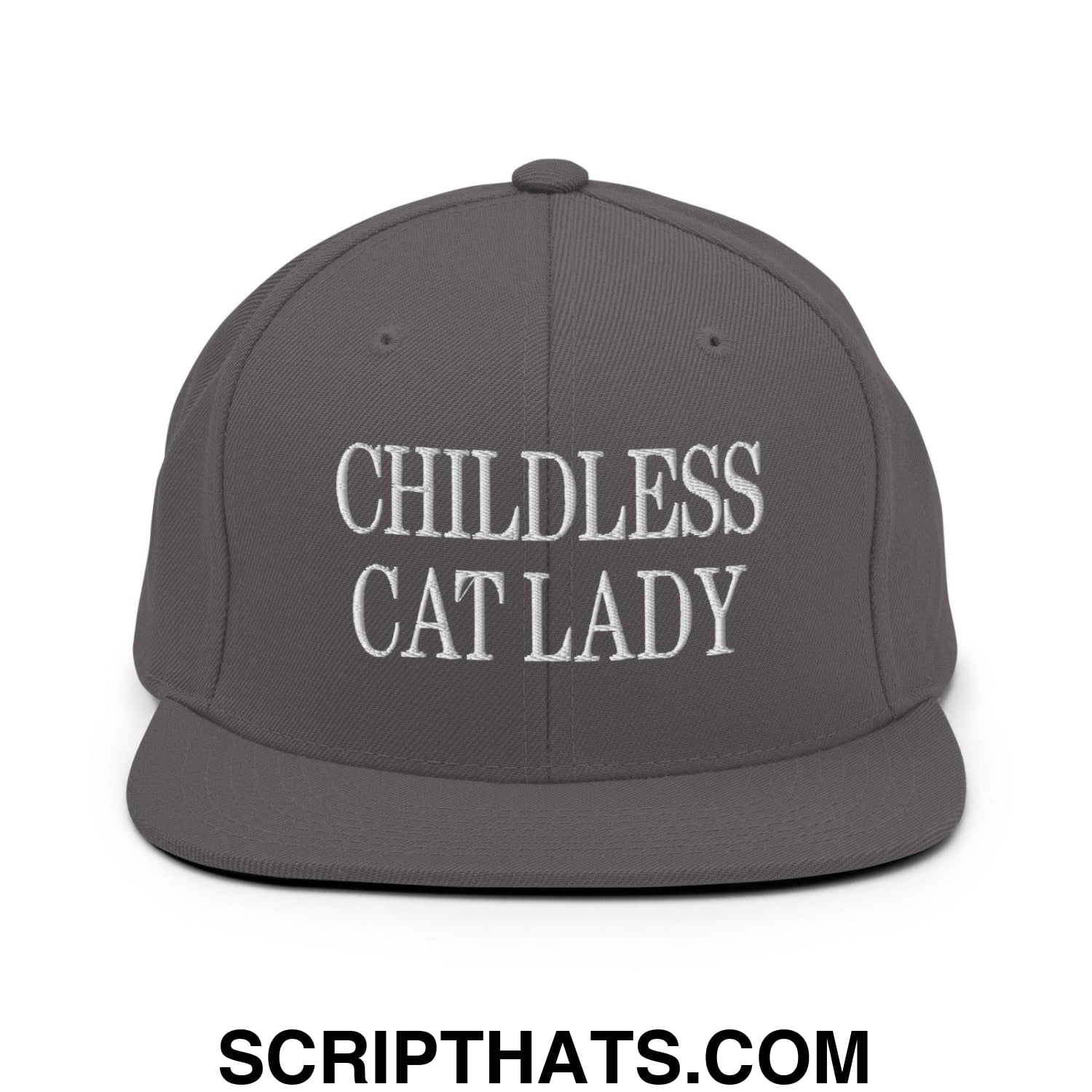 Childless Cat Lady Flat Bill Brim Snapback Hat Dark Grey