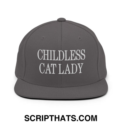 Childless Cat Lady Flat Bill Brim Snapback Hat Dark Grey