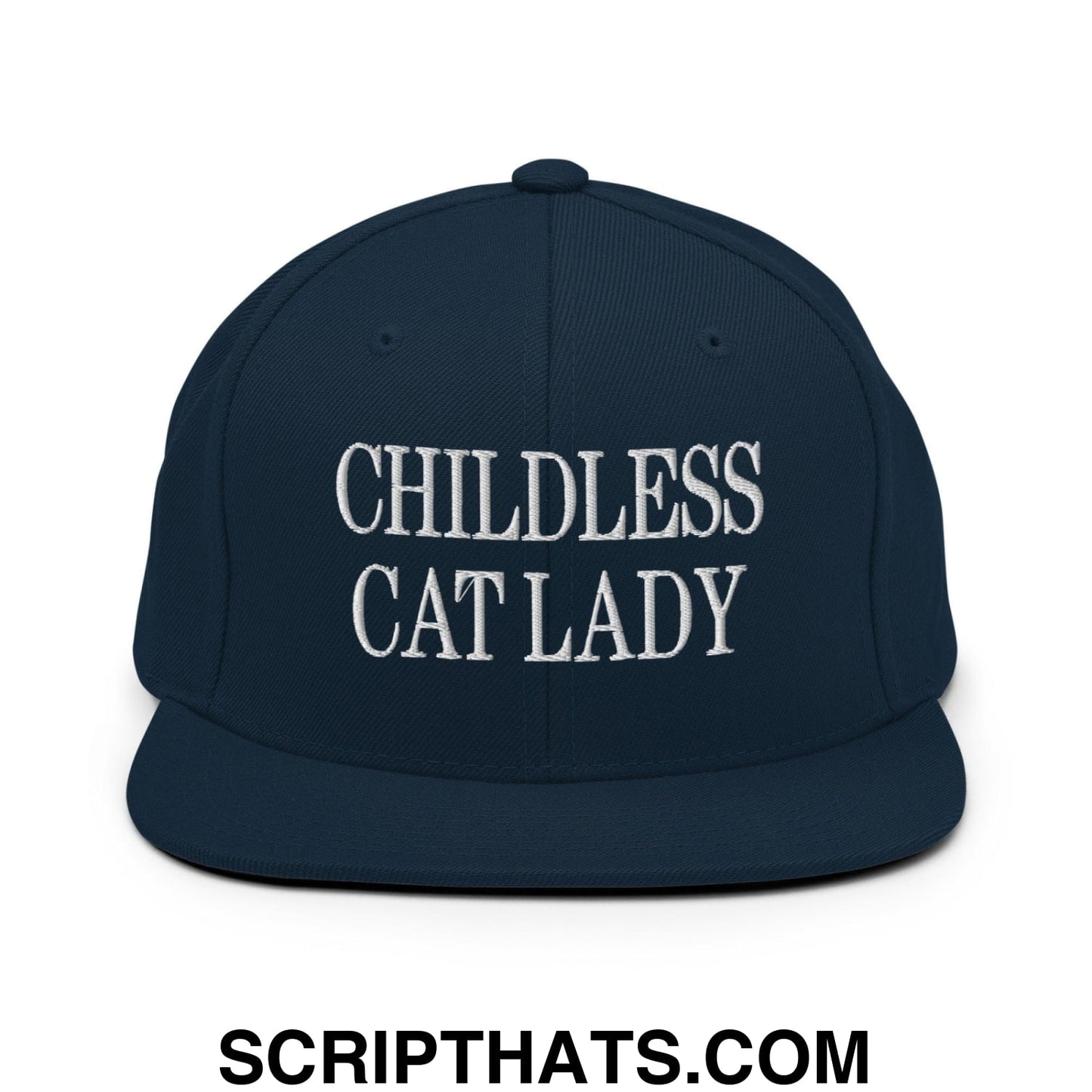 Childless Cat Lady Flat Bill Brim Snapback Hat Dark Navy