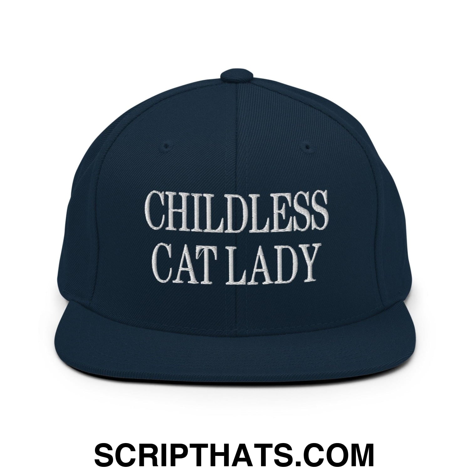 Childless Cat Lady Flat Bill Brim Snapback Hat Dark Navy