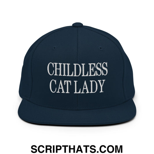 Childless Cat Lady Flat Bill Brim Snapback Hat Dark Navy