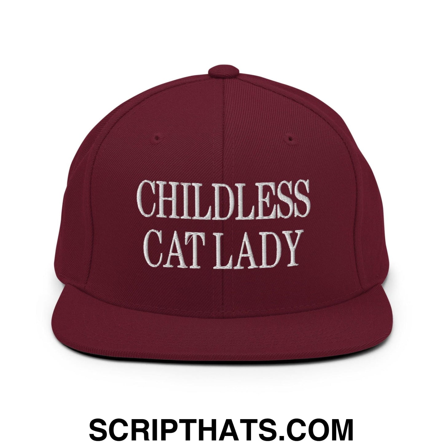 Childless Cat Lady Flat Bill Brim Snapback Hat Maroon