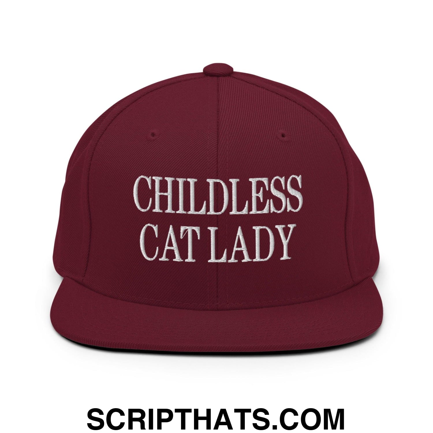 Childless Cat Lady Flat Bill Brim Snapback Hat Maroon