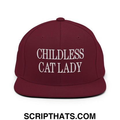 Childless Cat Lady Flat Bill Brim Snapback Hat Maroon