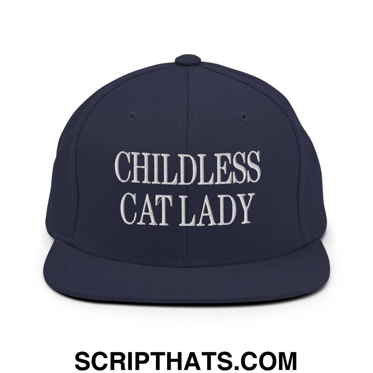 Childless Cat Lady Flat Bill Brim Snapback Hat Navy