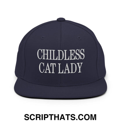 Childless Cat Lady Flat Bill Brim Snapback Hat Navy