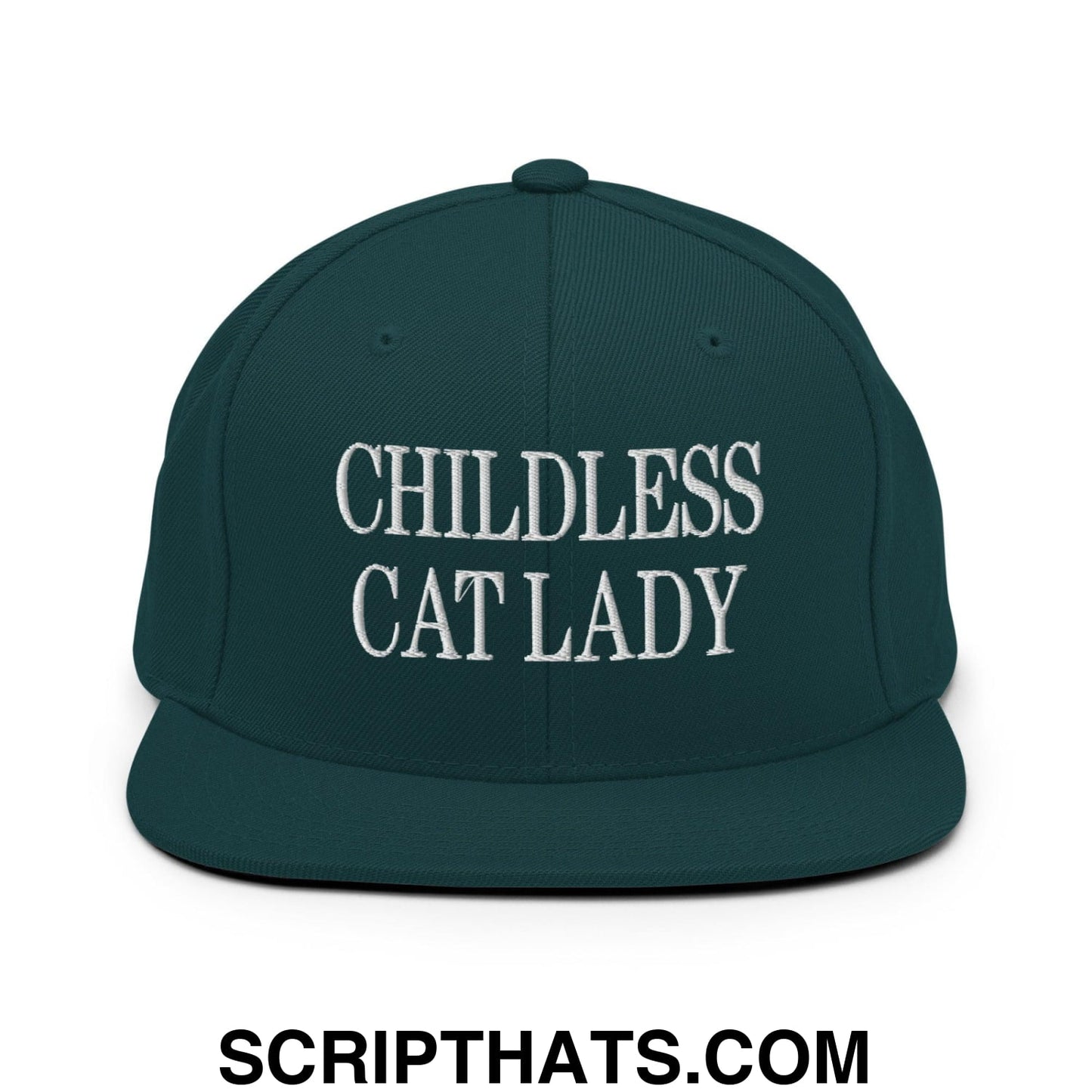 Childless Cat Lady Flat Bill Brim Snapback Hat Spruce