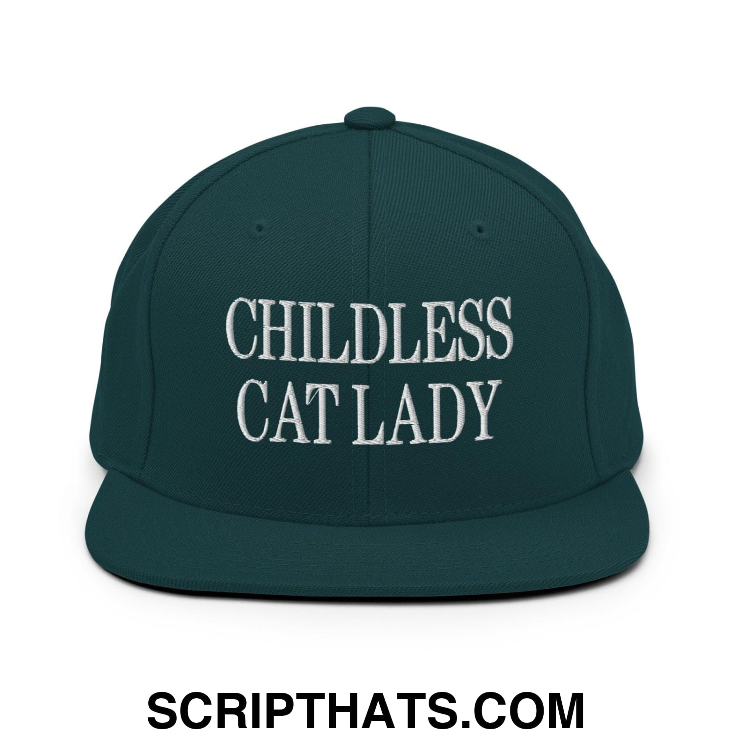 Childless Cat Lady Flat Bill Brim Snapback Hat Spruce