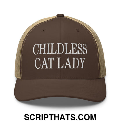 Childless Cat Lady Retro Trucker Hat Brown Khaki