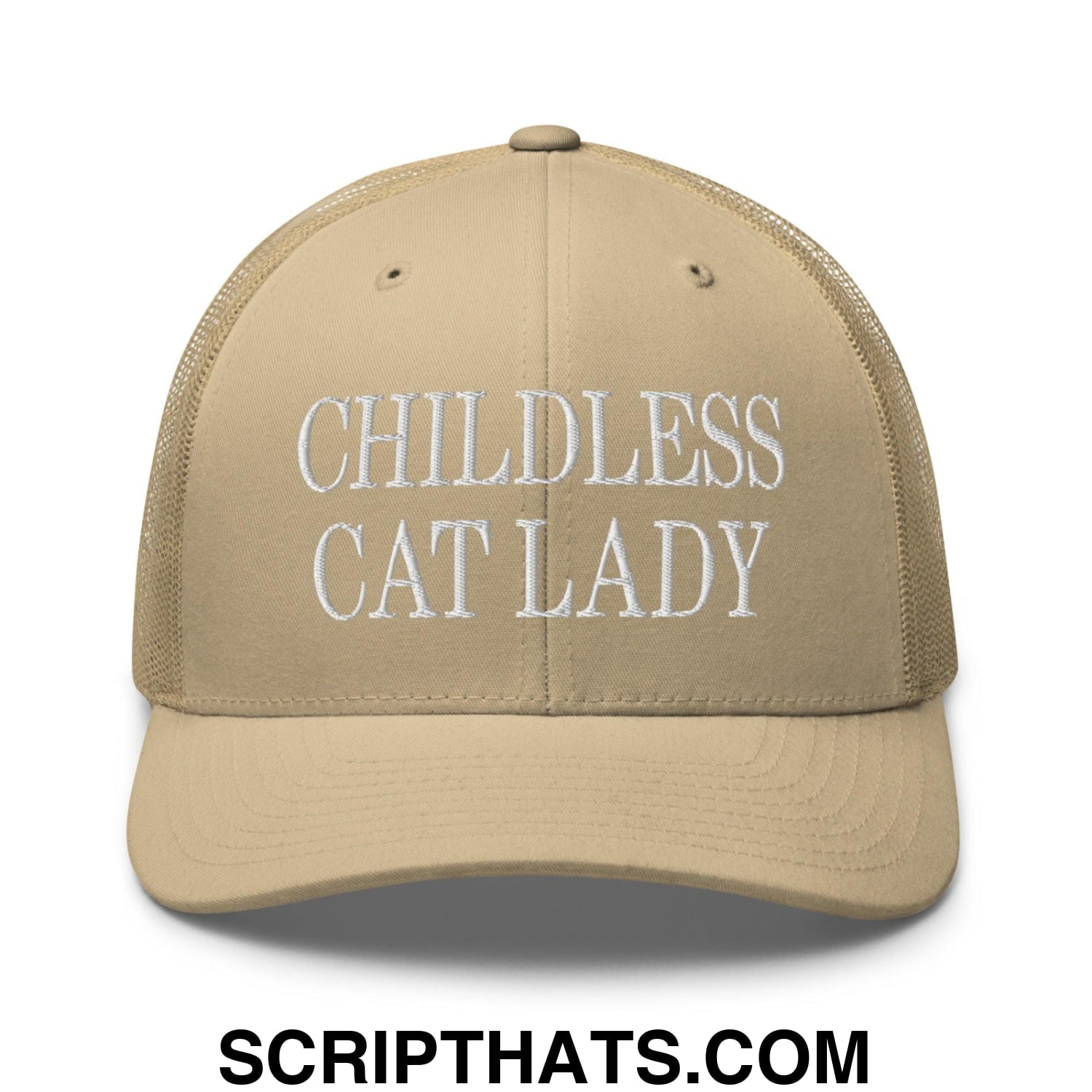 Childless Cat Lady Retro Trucker Hat Khaki