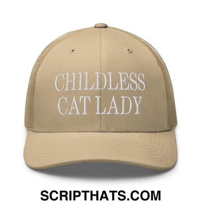 Childless Cat Lady Retro Trucker Hat Khaki