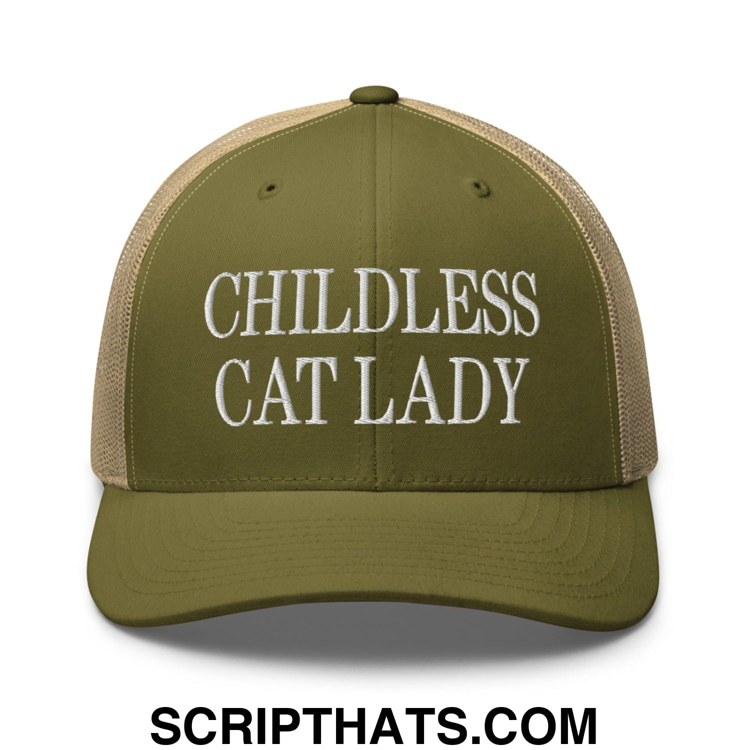 Childless Cat Lady Retro Trucker Hat Moss Khaki