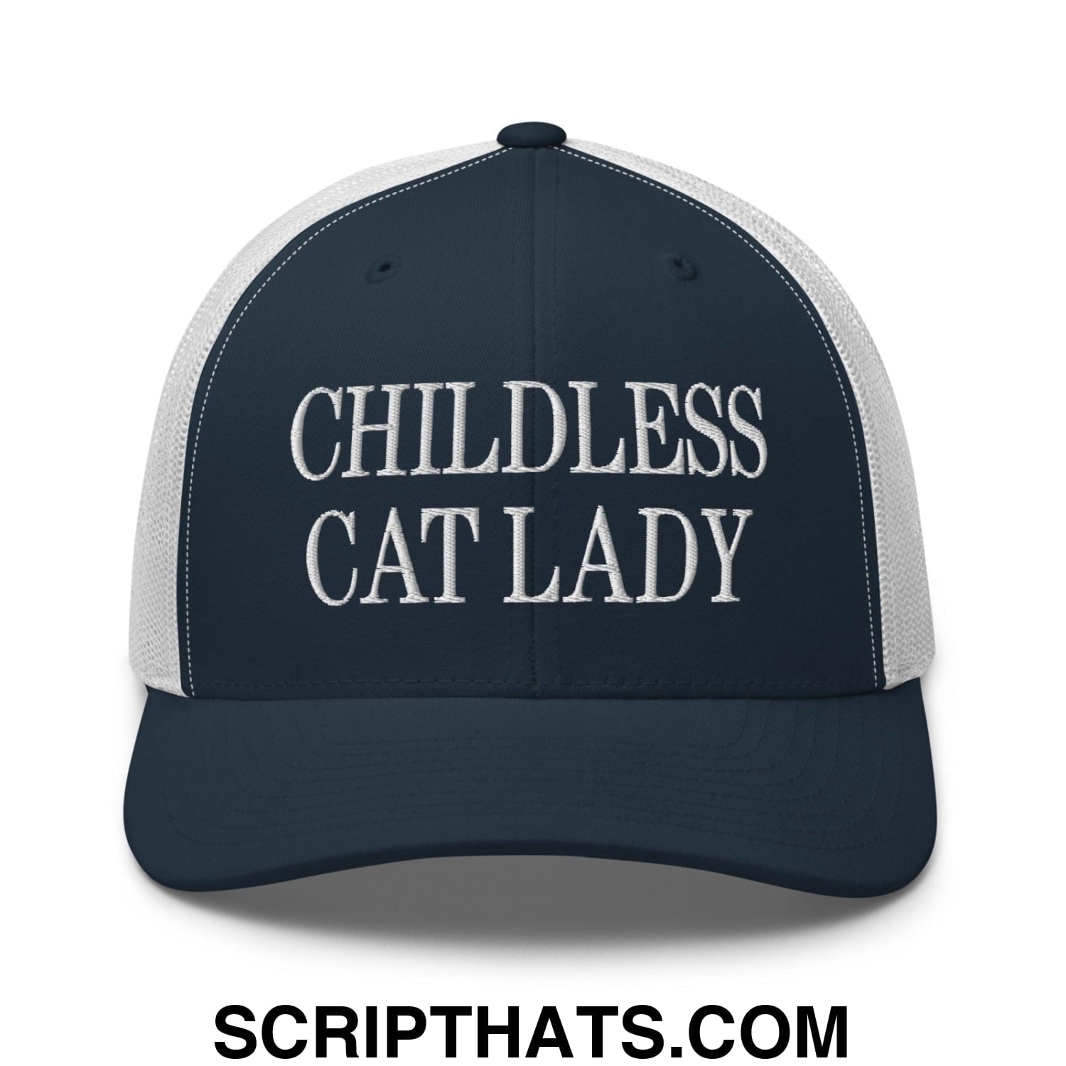 Childless Cat Lady Retro Trucker Hat Navy White