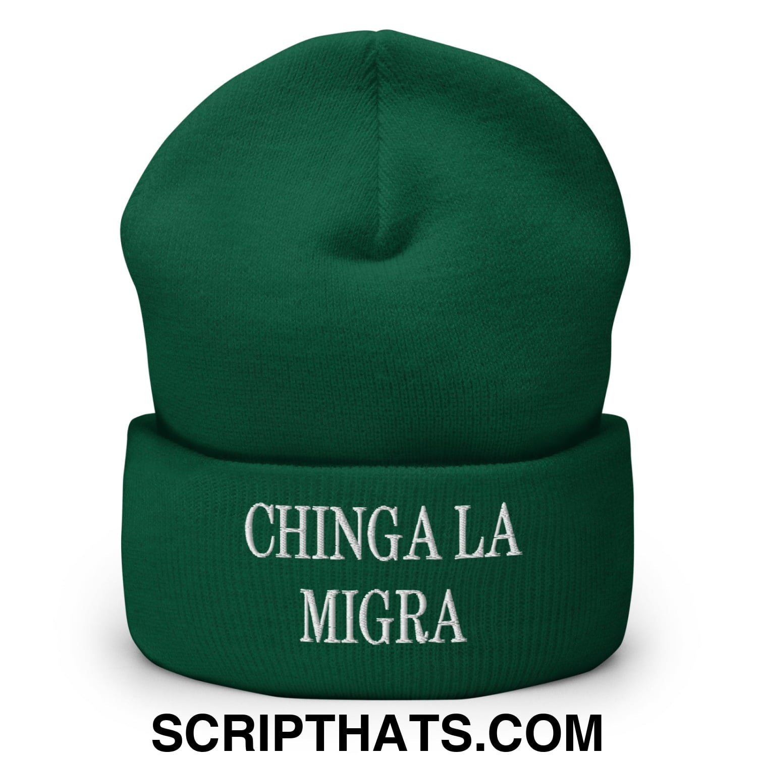 Chinga La Migra Embroidered Knit Cuffed Beanie Spruce