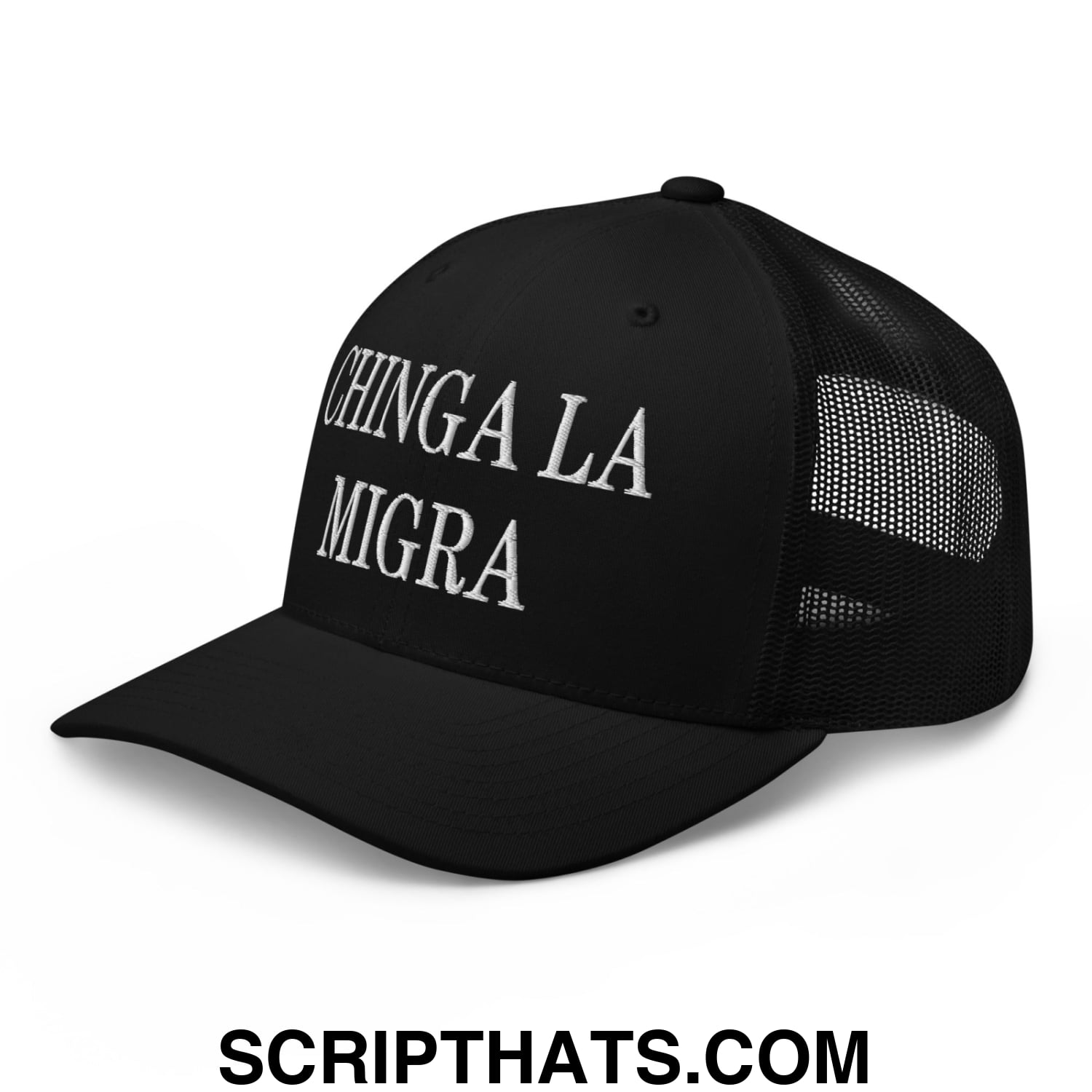 Chinga La Migra Embroidered Mesh Trucker Hat Black