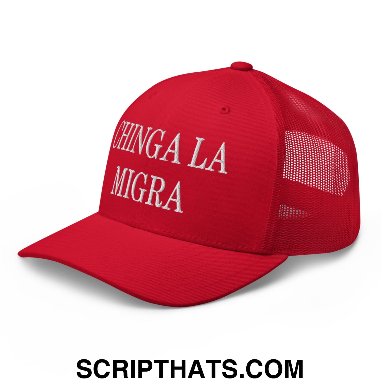 Chinga La Migra Embroidered Mesh Trucker Hat Red