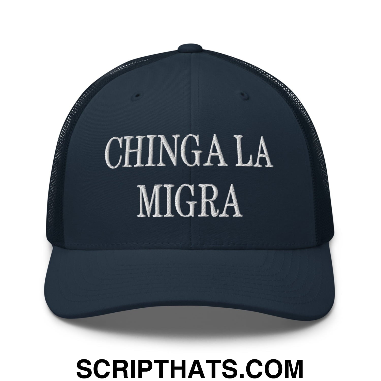 Chinga La Migra Embroidered Mesh Trucker Hat Navy