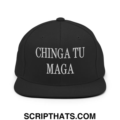 Chinga Tu MAGA Embroidered Flat Bill Brim Snapback Hat Black