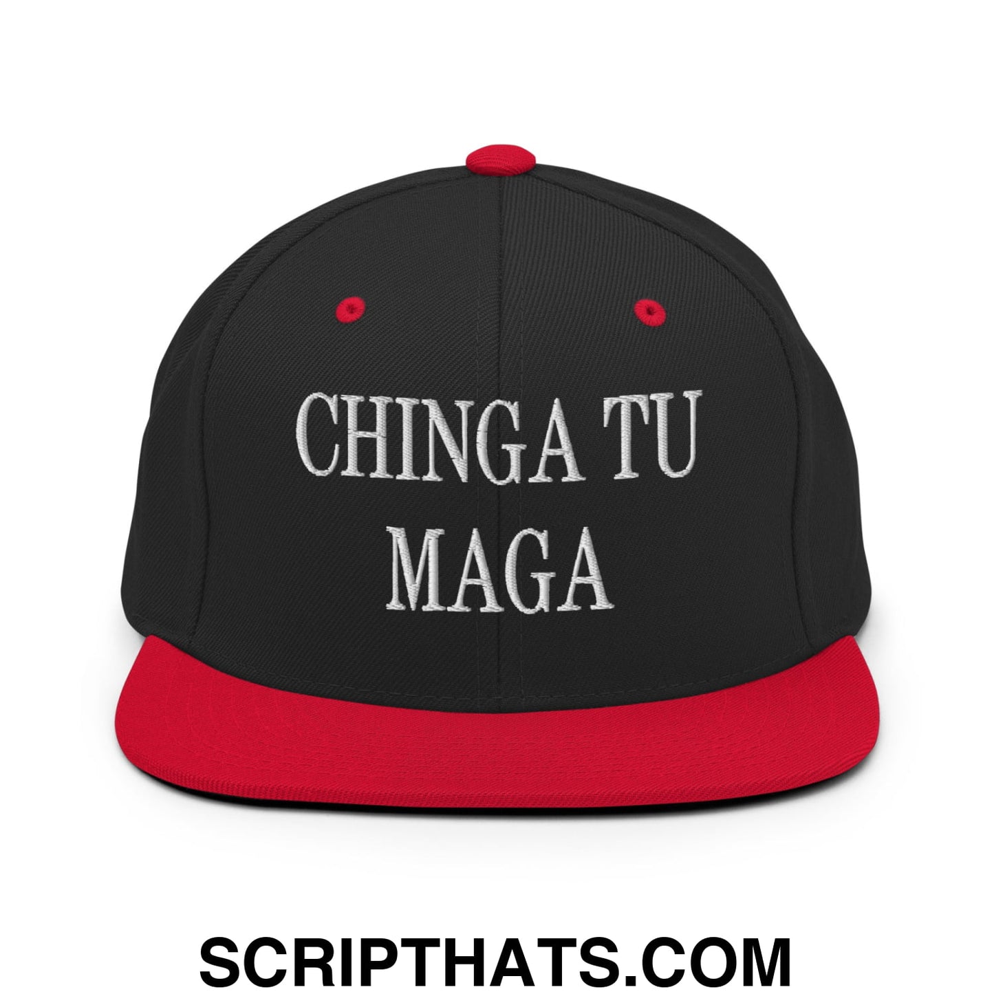 Chinga Tu MAGA Embroidered Flat Bill Brim Snapback Hat Black Red