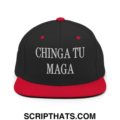 Chinga Tu MAGA Embroidered Flat Bill Brim Snapback Hat Black Red
