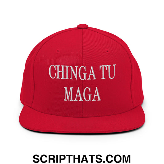 Chinga Tu MAGA Embroidered Flat Bill Brim Snapback Hat Red