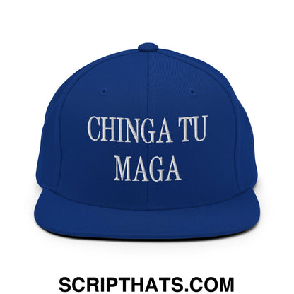 Chinga Tu MAGA Embroidered Flat Bill Brim Snapback Hat Royal Blue