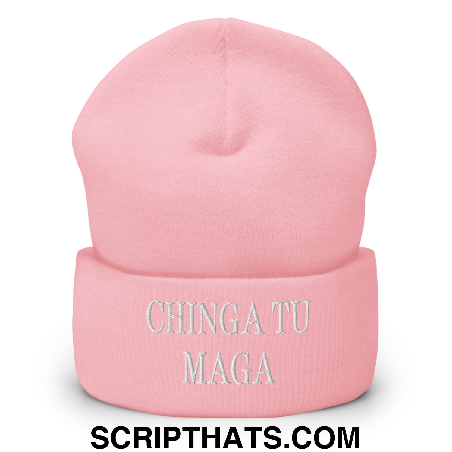 Chinga Tu MAGA Embroidered Knit Cuffed Beanie Baby Pink