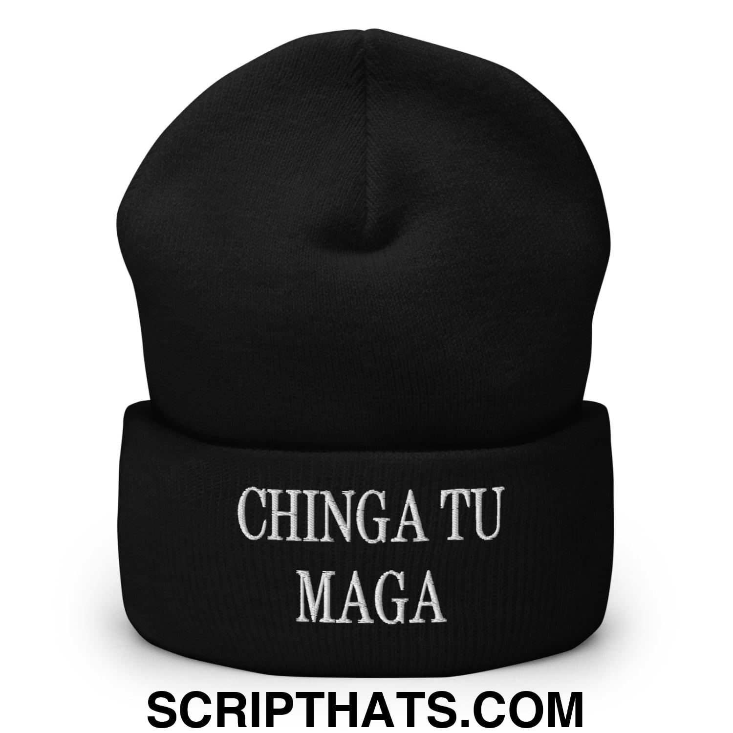 Chinga Tu MAGA Embroidered Knit Cuffed Beanie Black