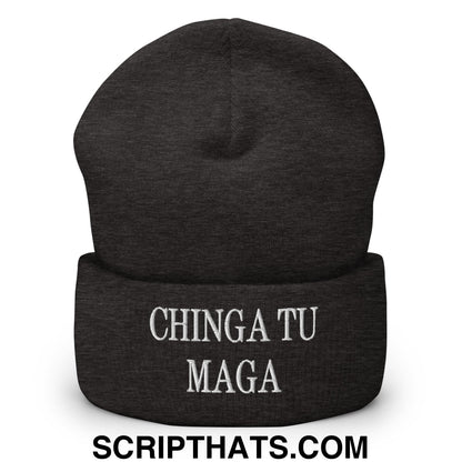 Chinga Tu MAGA Embroidered Knit Cuffed Beanie Dark Grey