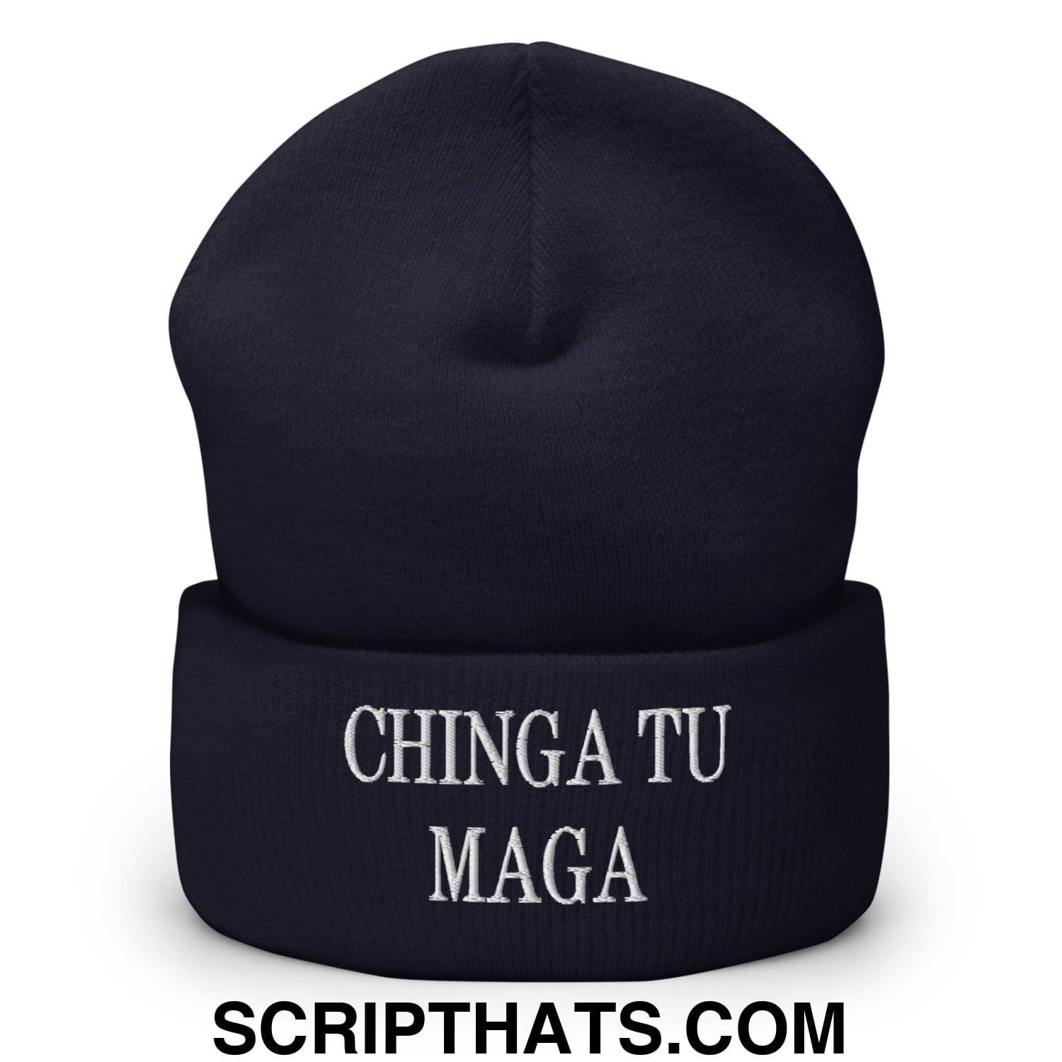 Chinga Tu MAGA Embroidered Knit Cuffed Beanie Navy