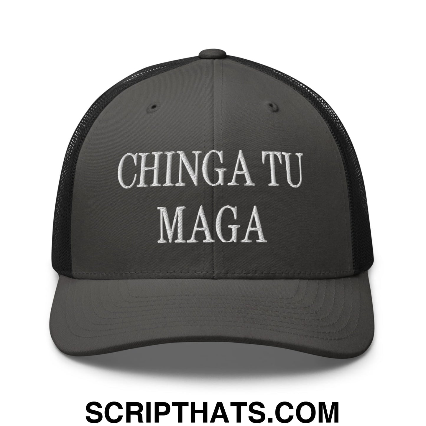 Chinga Tu MAGA Embroidered Mesh Trucker Hat Charcoal Black