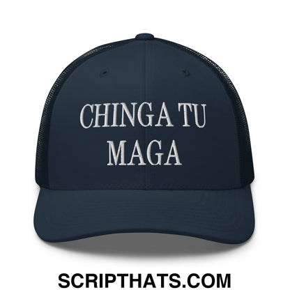 Chinga Tu MAGA Embroidered Mesh Trucker Hat Navy
