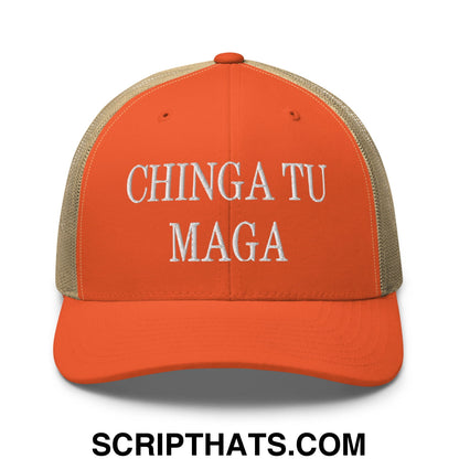 Chinga Tu MAGA Embroidered Mesh Trucker Hat Rustic Orange Khaki