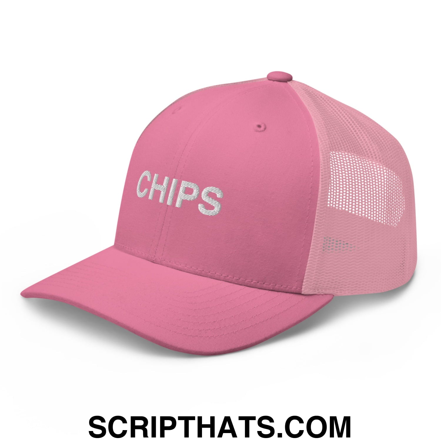 Chips Embroidered Mesh Trucker Hat Pink