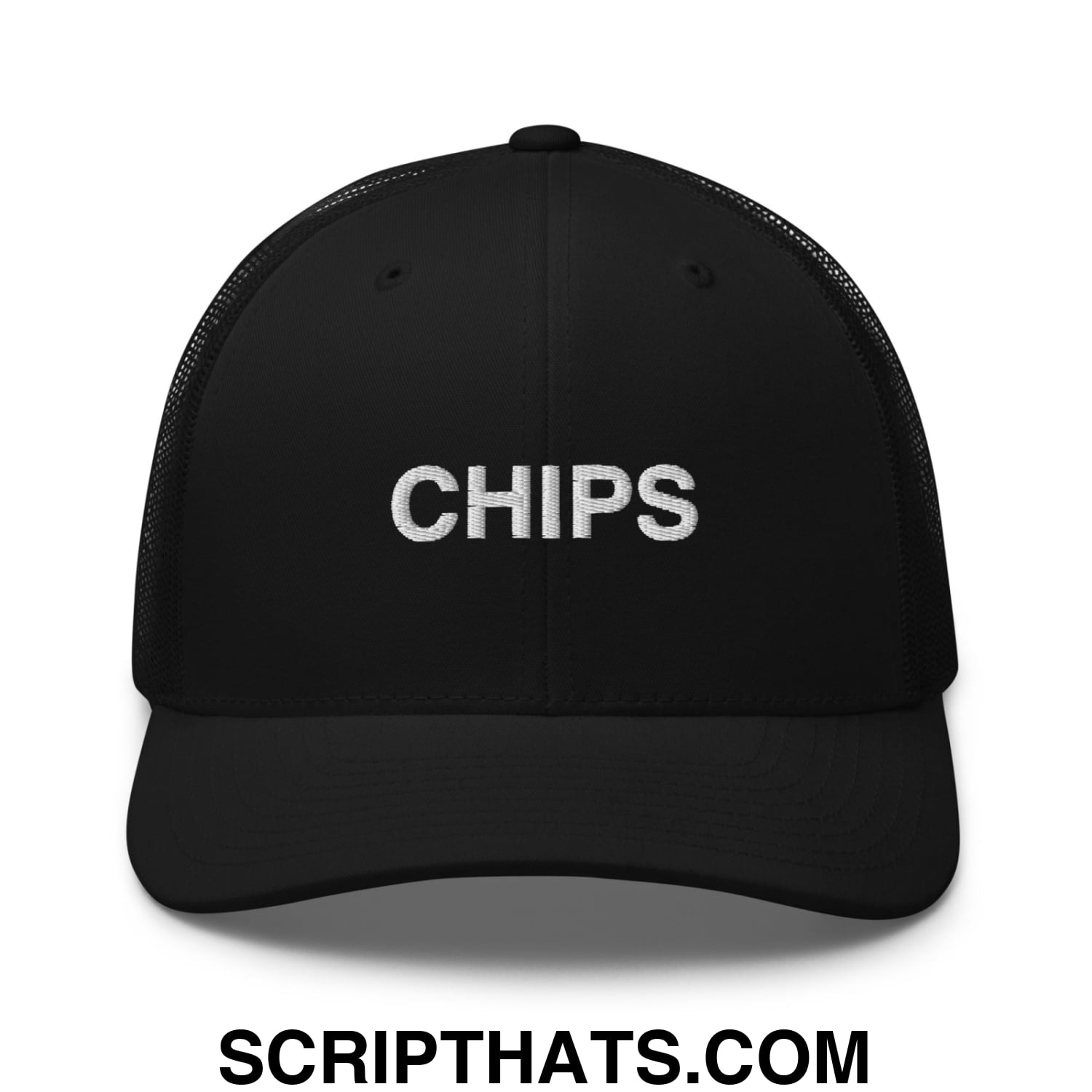 Chips Embroidered Mesh Trucker Hat Black