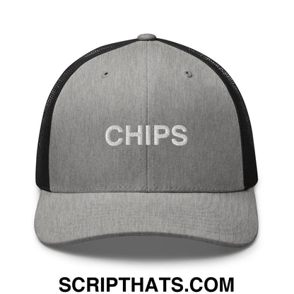 Chips Embroidered Mesh Trucker Hat Heather Black