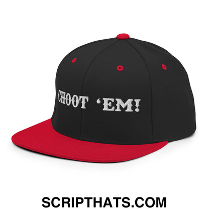 Choot 'em! Embroidered Flat Bill Brim Snapback Hat Black Red