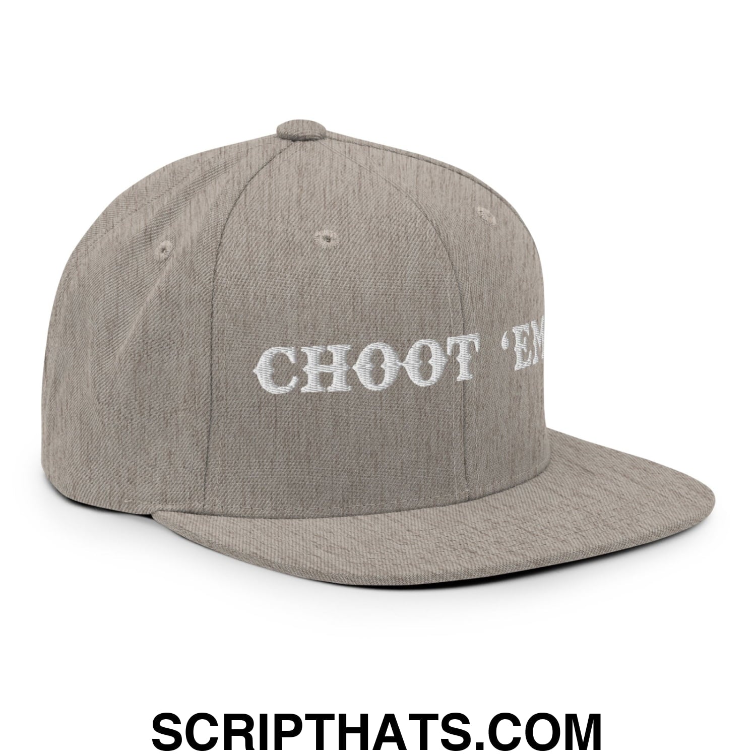 Choot 'em! Embroidered Flat Bill Brim Snapback Hat Heather Grey