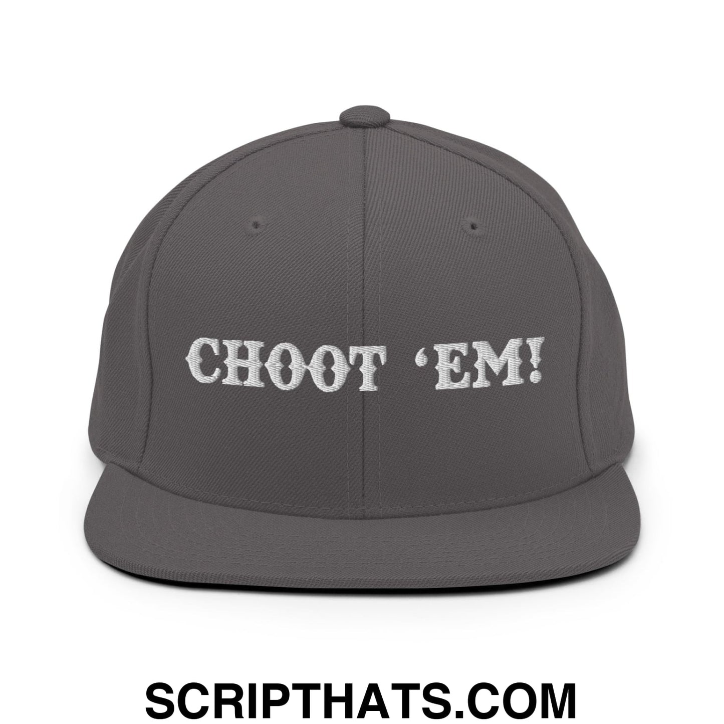 Choot 'em! Embroidered Flat Bill Brim Snapback Hat Dark Grey