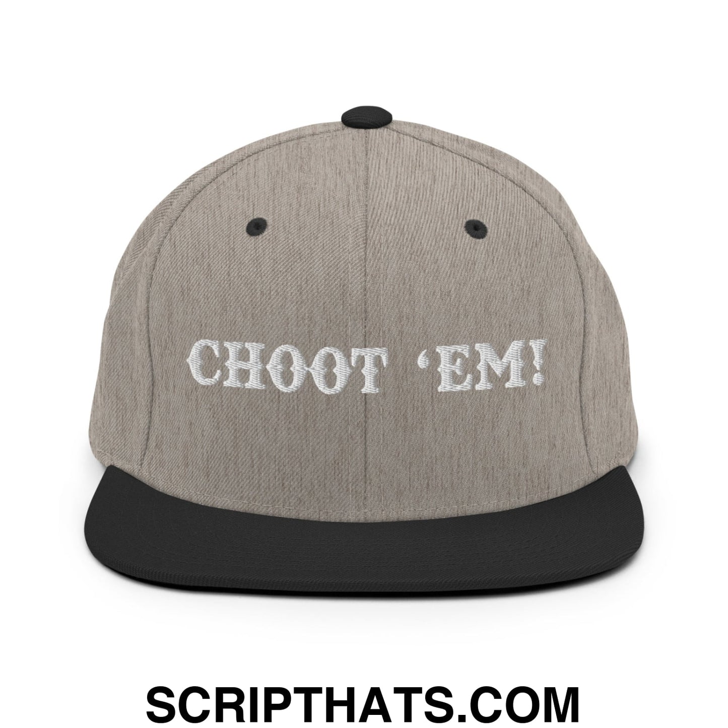 Choot 'em! Embroidered Flat Bill Brim Snapback Hat Heather Black