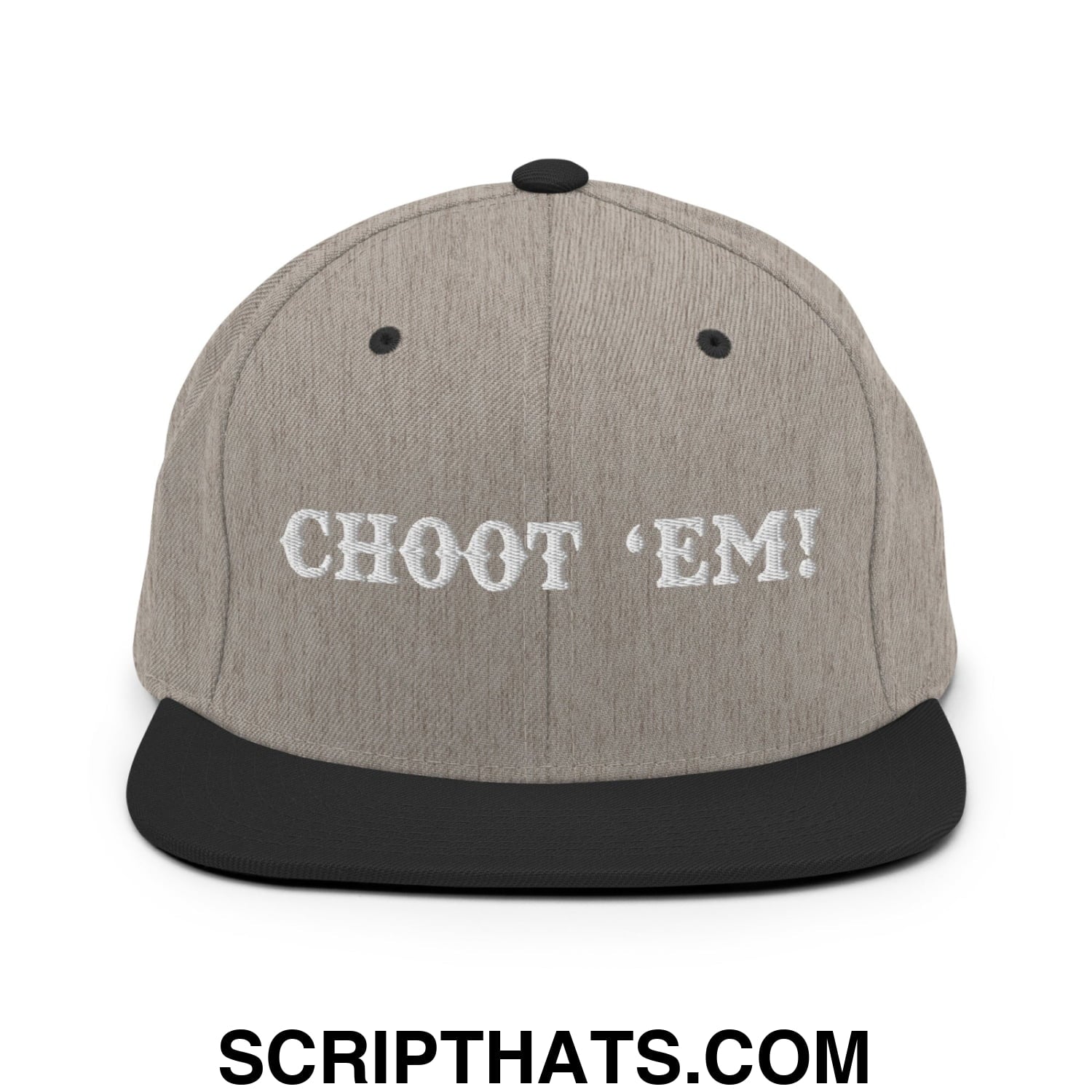 Choot 'em! Embroidered Flat Bill Brim Snapback Hat Heather Black