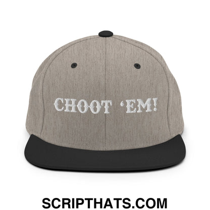 Choot 'em! Embroidered Flat Bill Brim Snapback Hat Heather Black