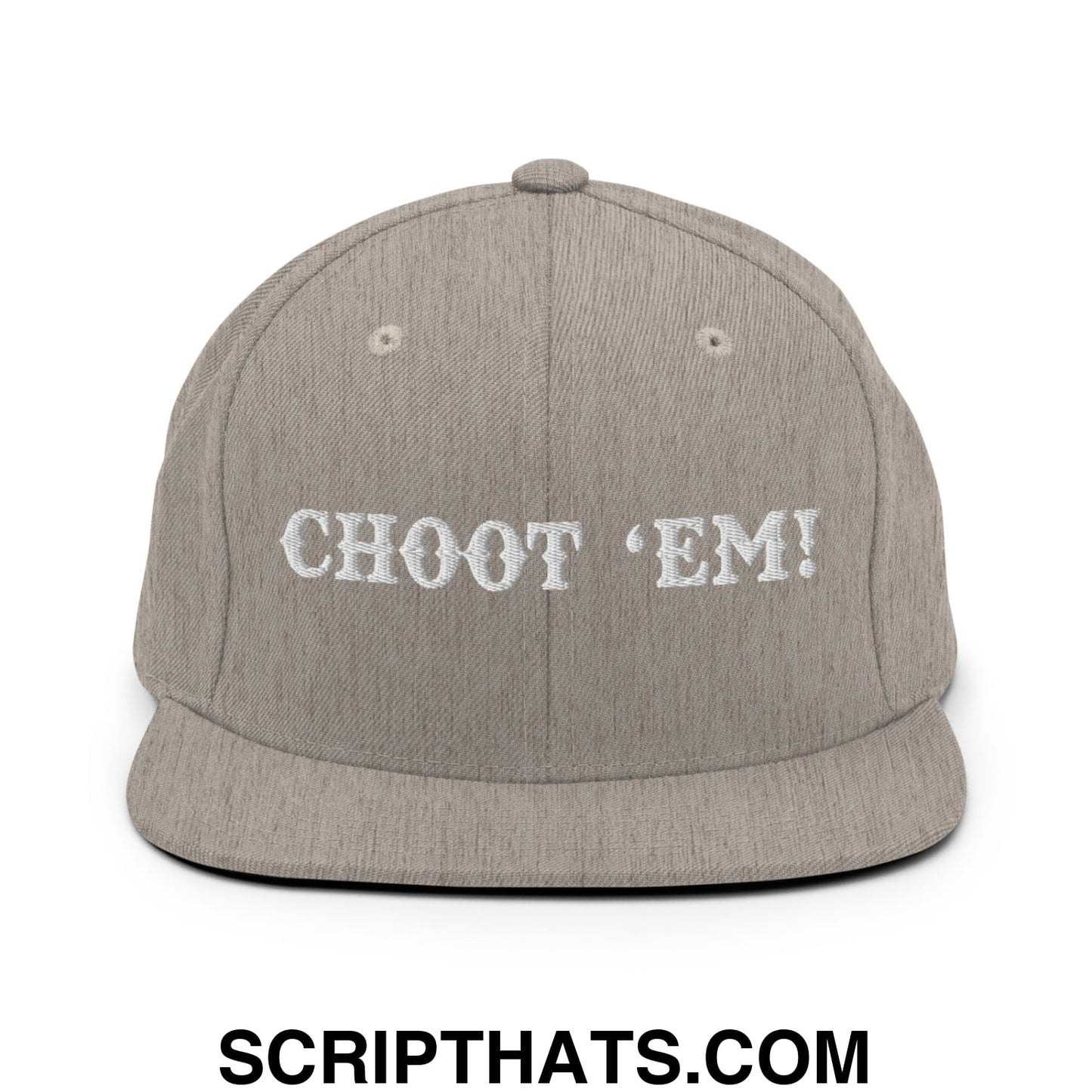 Choot 'em! Embroidered Flat Bill Brim Snapback Hat Heather Grey