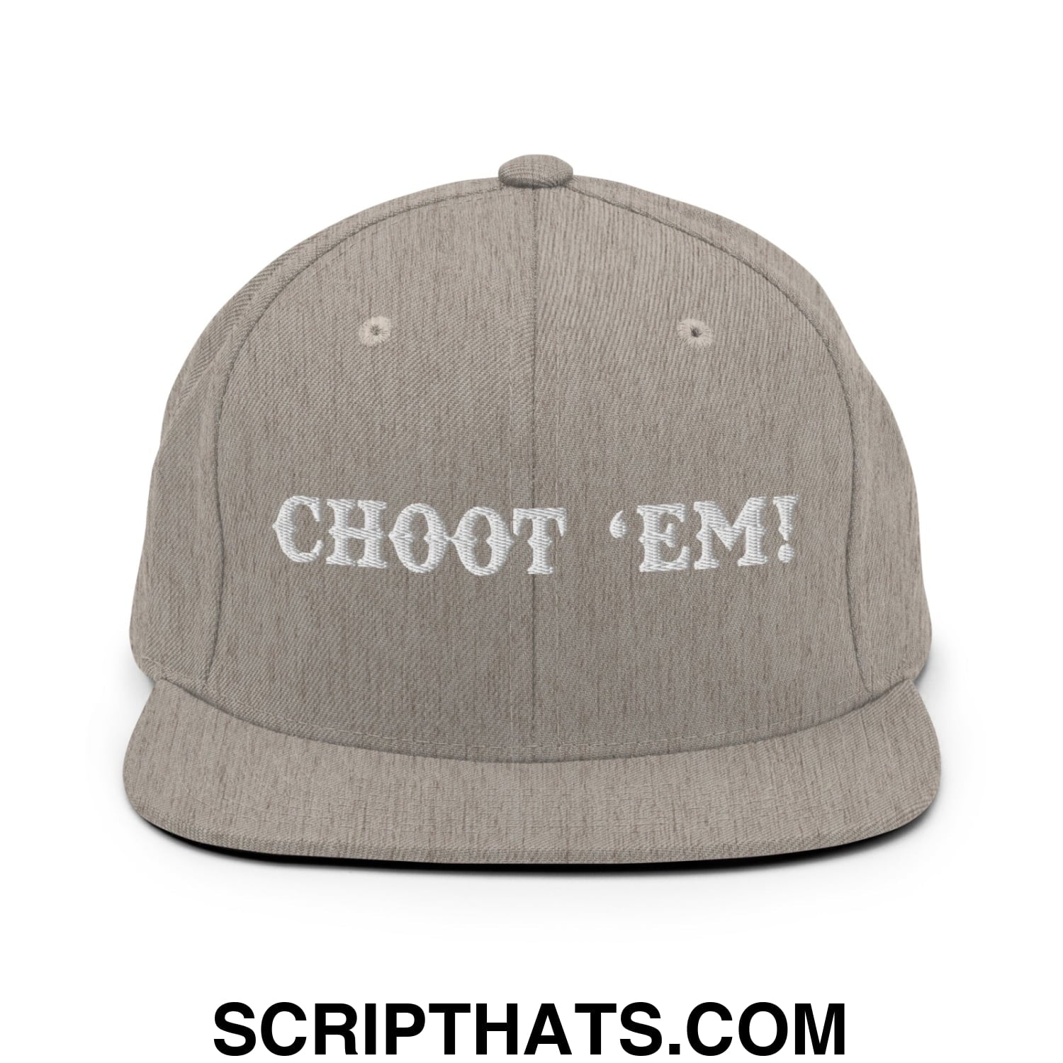 Choot 'em! Embroidered Flat Bill Brim Snapback Hat Heather Grey