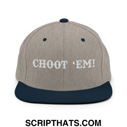 Choot 'em! Embroidered Flat Bill Brim Snapback Hat Heather Grey Navy