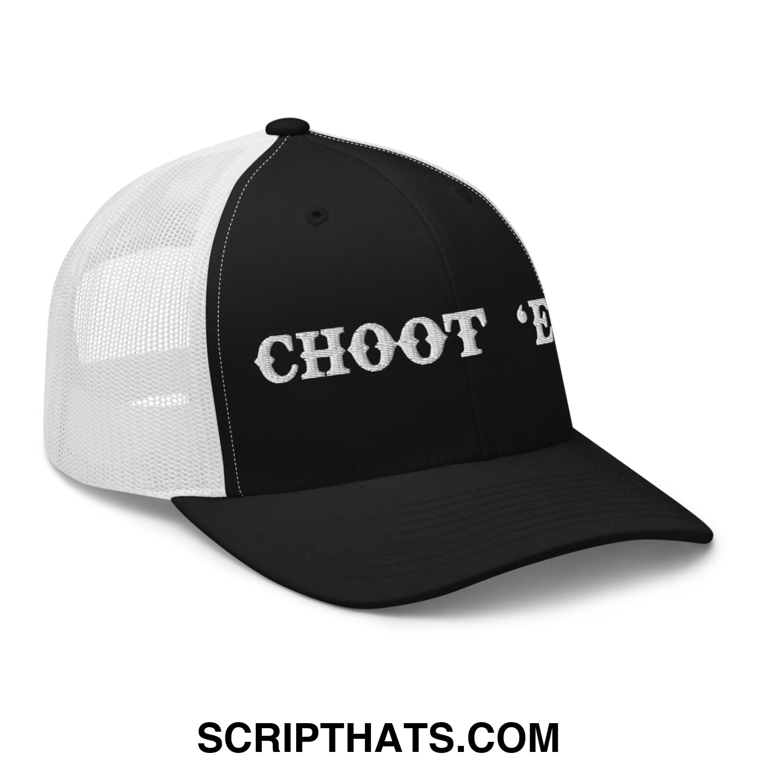 Choot 'em! Embroidered Mesh Trucker Hat Black White
