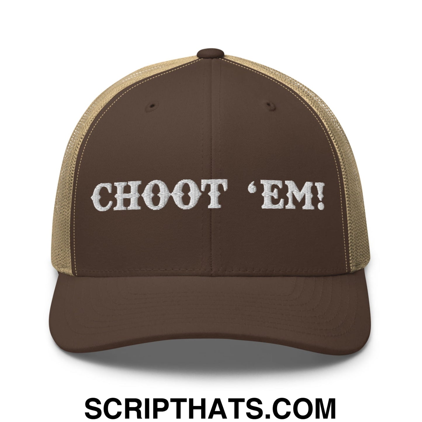 Choot 'em! Embroidered Mesh Trucker Hat Brown Khaki